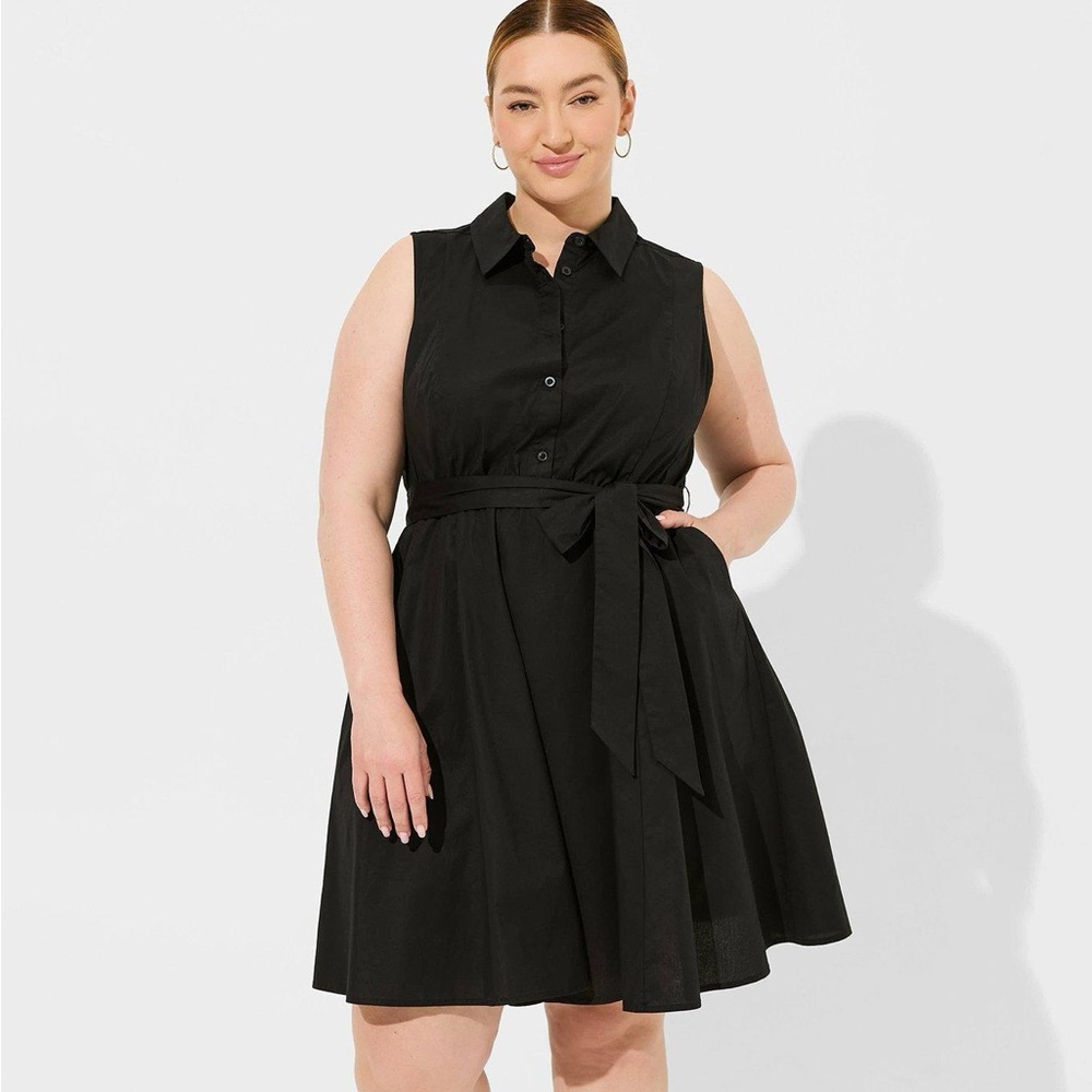 Torrid Poplin Sleeveless Shirt Button Dress With Pockets Black Size 1X